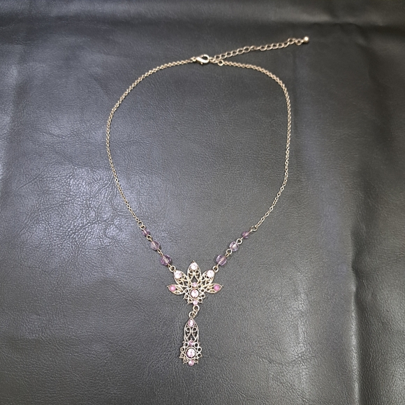 Women's Necklace Victorian Style Silver Tone Purple Beads Size 10 Inches‎ - Picture 4 of 12